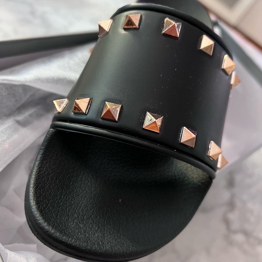 Brand NEW Black Slide Sandals with Gold Studs